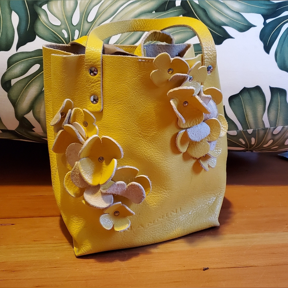 Yellow leather floral handbag